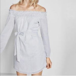 Express stripe grey off-the-shoulder tunic dress L